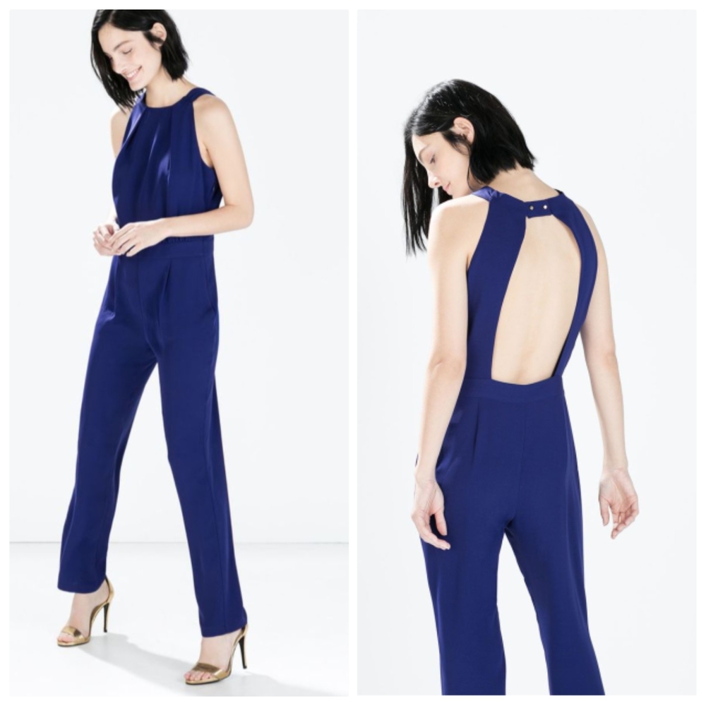 Zara Open Back Jumpsuit Blue Size M New With Tag